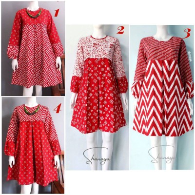Shanaya Batik Tunik Seling Garutan Merah Cap Batik Solo Atasan Batik Modern