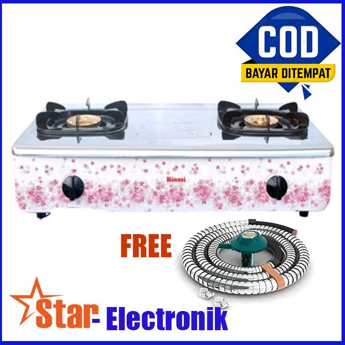 RINNAI RI-712AF Kompor Gas 2 Tungku Jumbo Stenlies Steel Free Selang Regulator
