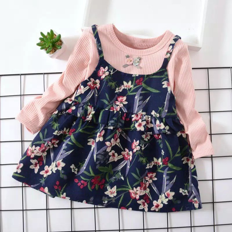 SALE DR11-Dress Anak Bamboo Leaf Flower Panjang