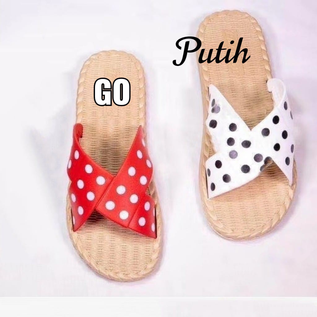 gos Import BAN X POLKA ROTAN Sandal Wanita Murah Slip Casual Teplek Sendal Cewek Flat