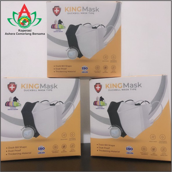 Masker Duckbill Hijab Kingmask 3 Ply isi 25 Pcs Medis - Putih - Hitam