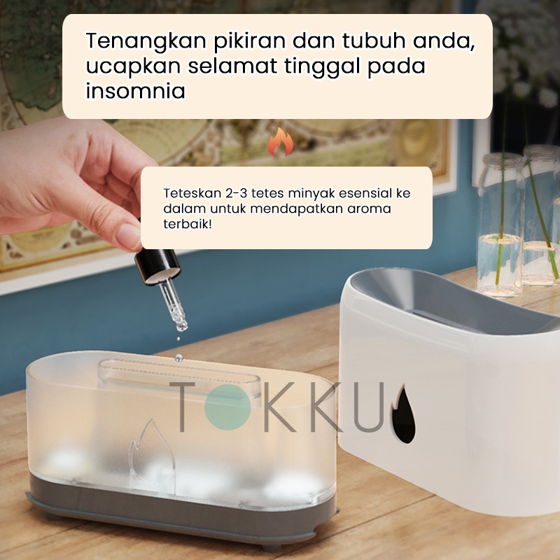 TOKKU Humidifier Diffuser 200ML Ilusi Api Aroma Terapi Essential Oil Pelembab Pewangi Ruangan Kado/Hadiah