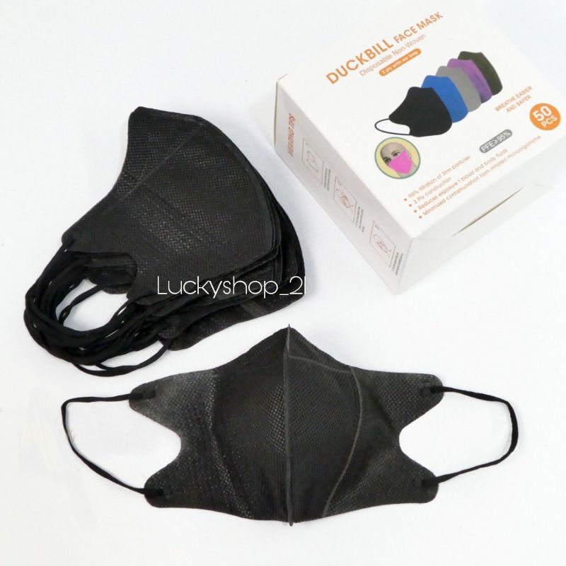MASKER DUCKBILL HIJAB EARLOOP 3PLY /DUCKBILL HIJAB KEREN GARIS/DUCKBILL EARLOOP-Hitam Earloop
