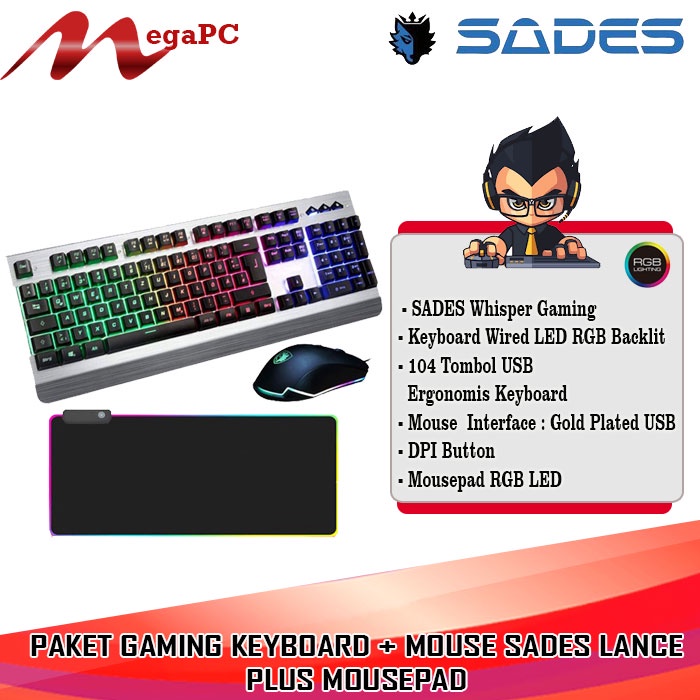 Paket Gaming Keyboard + Mouse sades Lance + Mousepad RGB