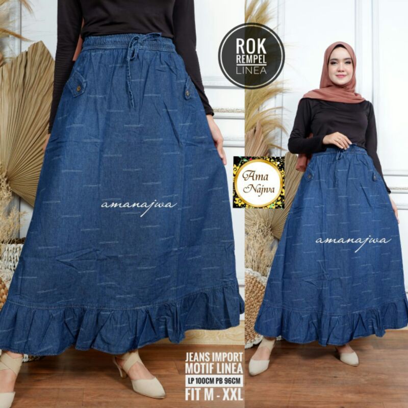 Rok rempel bahan jeans wash motif