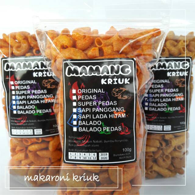 

Makaroni Mamang Kriuk / Makaroni Pedas Gurih Manis Renyah Murah Diskon Harga Grosir Terlaris