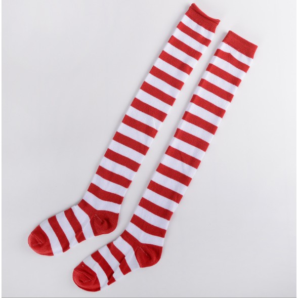 OKBE black and white overknee socks / kaos kaki belang hitam putih sepaha-merah X pth