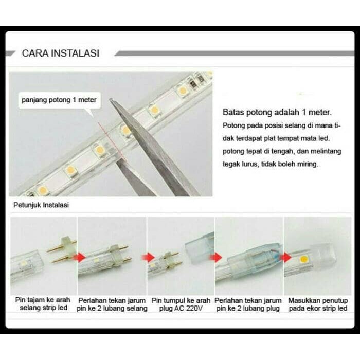 10M LAMPU LED STRIP WARM WHITE SEMU KUNING + ADAPTOR LANGSUNG COLOK LED SELANG INDOR DAN OUTDOR 220V