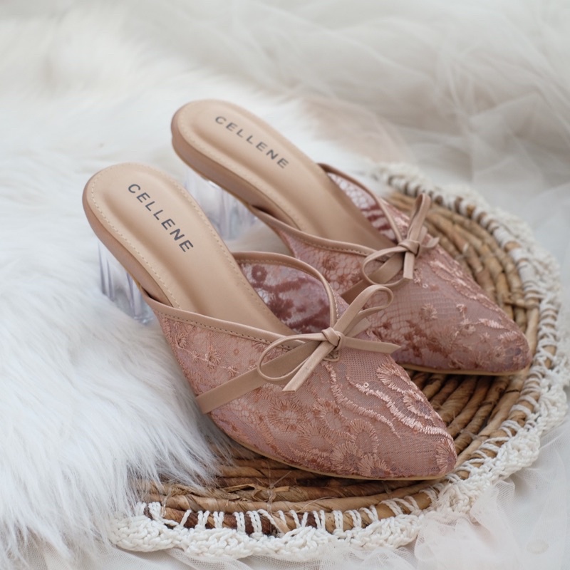 Cellene • Canbera Heels 37-42 | Wedding Shoes Brukat Heels Kaca 7cm-Bimba Rose Mocca