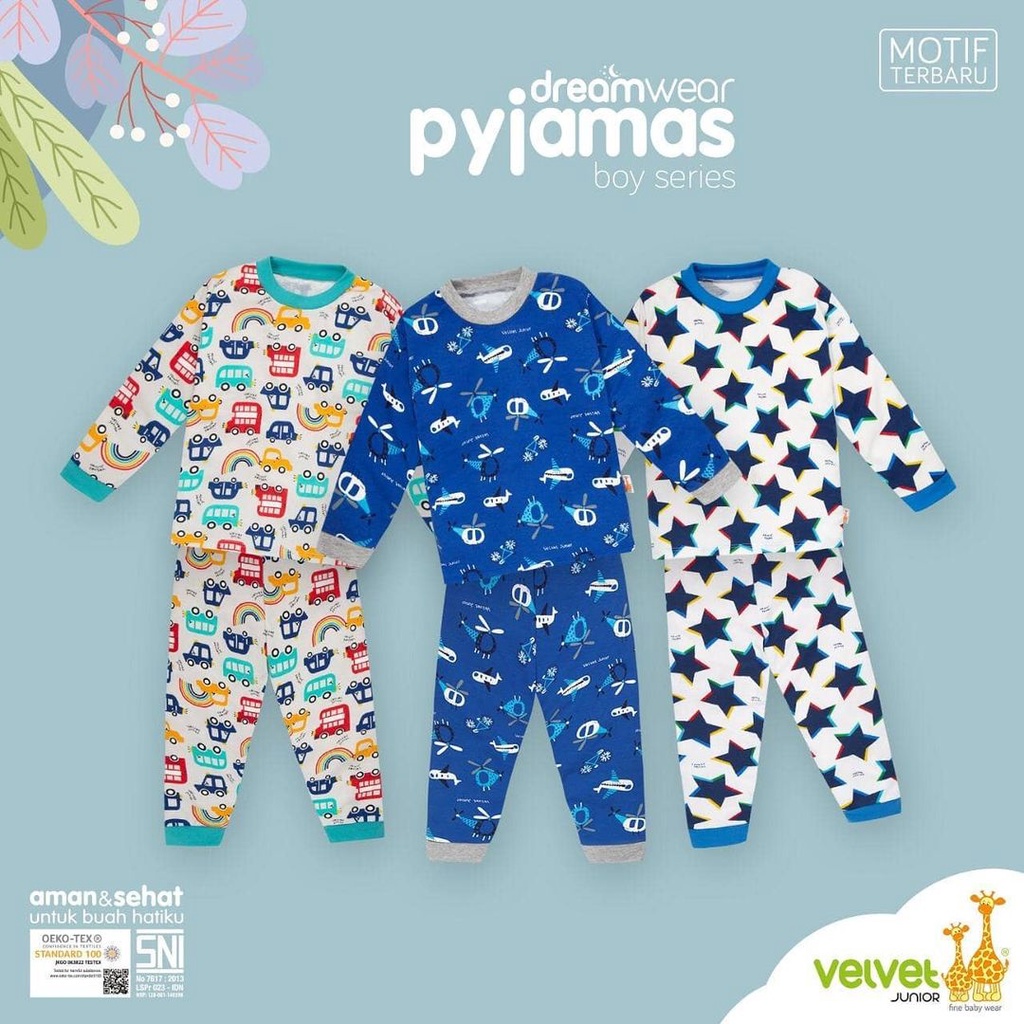 Size 2 - 10 VELVET PIYAMA BOY Baju Pendek / Celana Panjang anak cowok vv