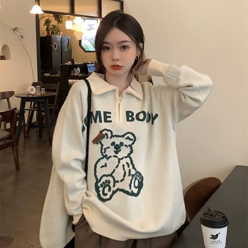 Some Body Sweater Zipper Wanita Oversize | Sweater Kpop Oversize | Sweater Style Korea Oversize | Sweater Korean Style