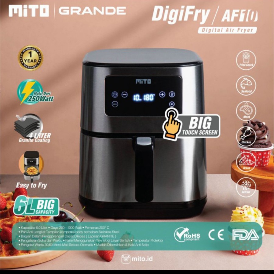 AIR FRYER MITO AF10 6 LITER  LOW WATT ORI