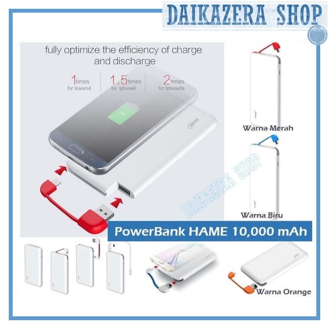 Hame T6 Power Bank 10000mAh - HAME-T6 - White | Blue | Red | Orange