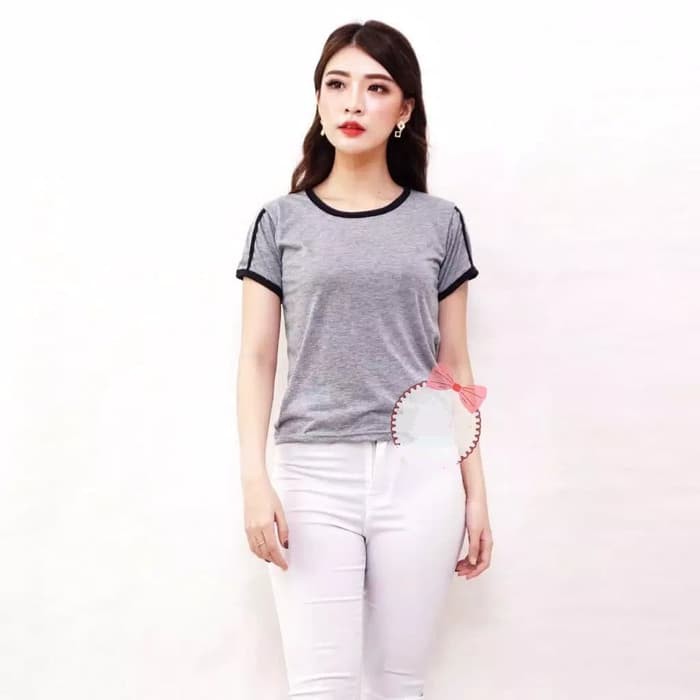 TBI Basic Casual T-Shirt O-Neck List Ring T-Shirt Tee Dengan List Samping