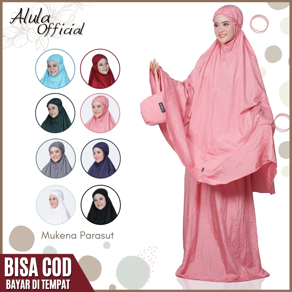 Mukena Parasut Jumbo ALULA - Bahan Adem Parasit Premium Polos Dewasa Pouch Traveling