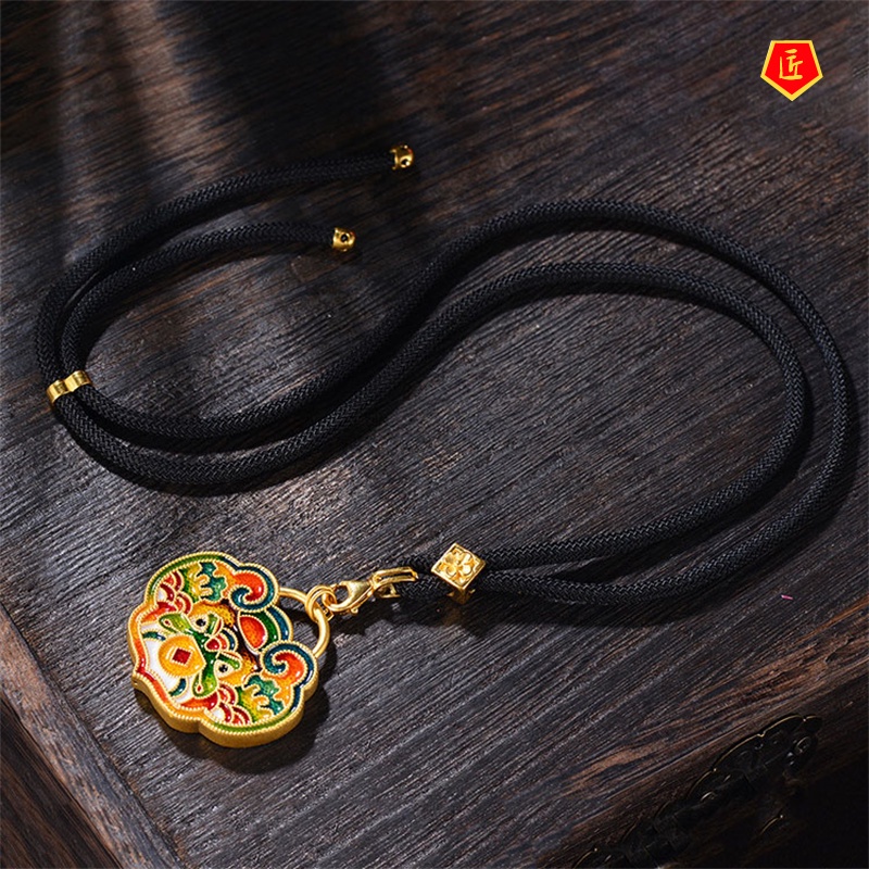 [Ready Stock]Auspicious Beast Lion Gold Pendant Enamel Long Necklace Personalized Niche Design