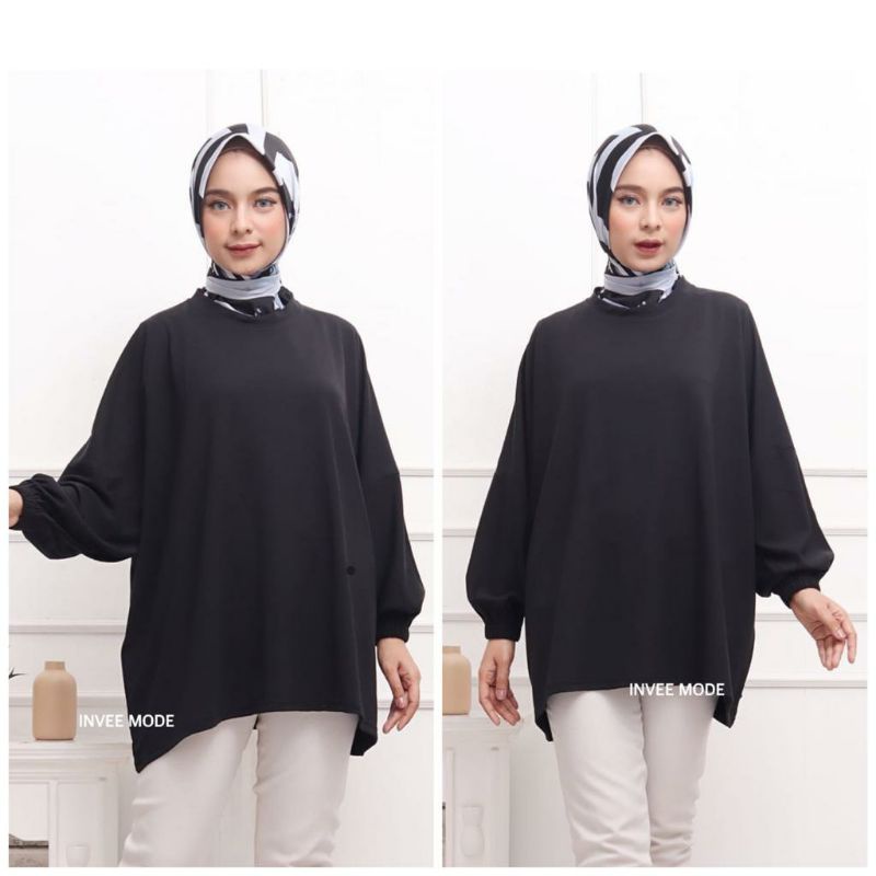 ATASAN BLOUSE WANITA BATWING JUMBO BIGSIZE OVERSIZE BABYTERRY SPANDEX - 1781-Hitam