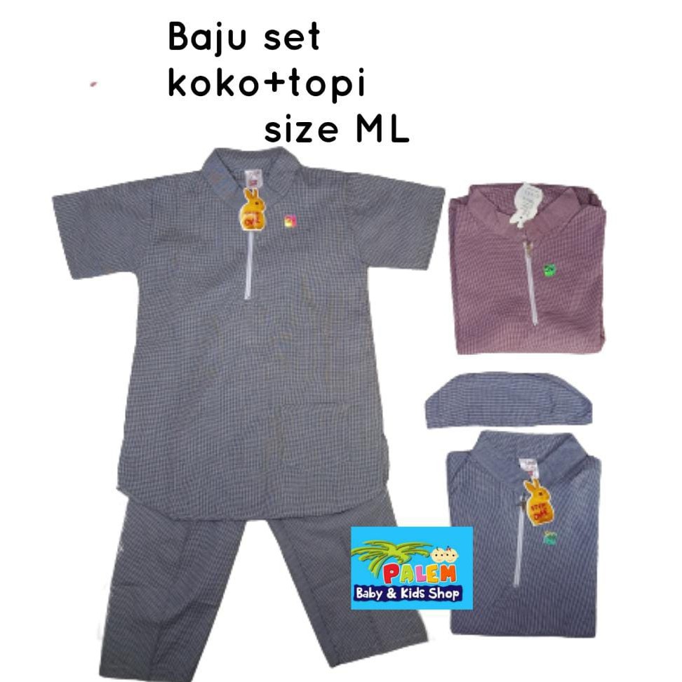 Baju Koko Muslim Anak Laki-Laki Salur + topi size M.L 052-6