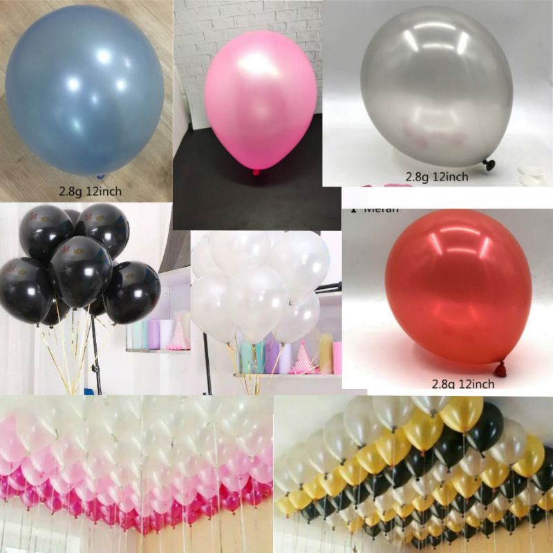 30 pcs balon kombinasi warna gold silver putih hitam pink. magenta biru putih merah