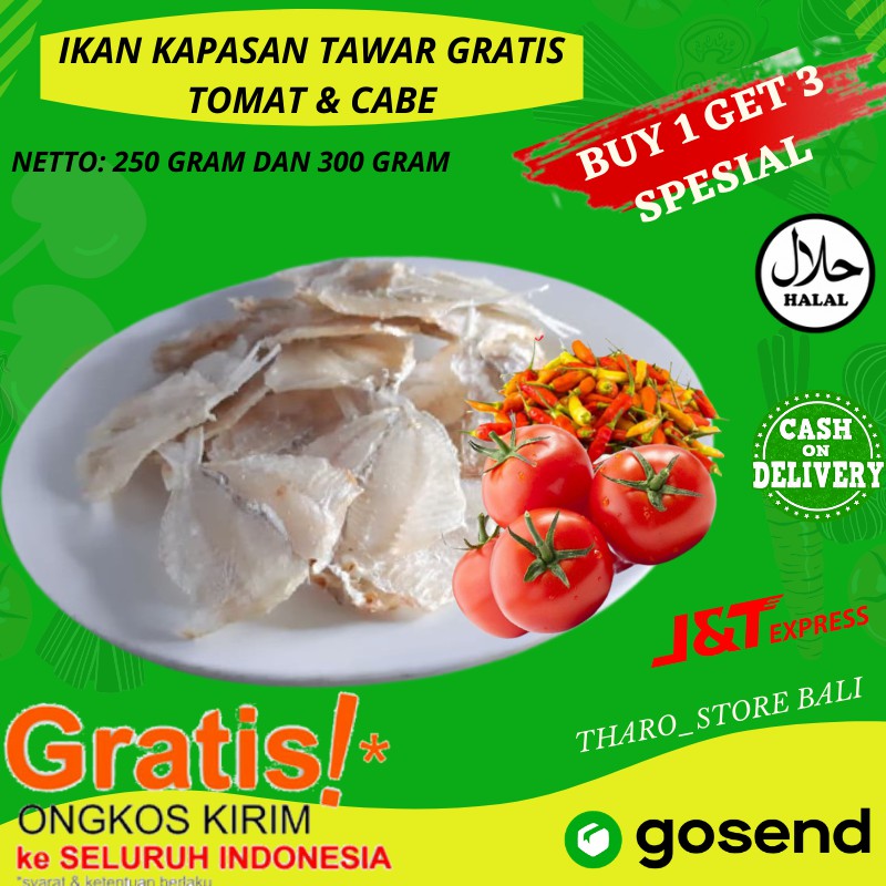 

IKan Kering grade A 250 Gram storeonlinetermurah Denpasar Bali Gratis Tomat Dan Cabe Ikan Kapasan