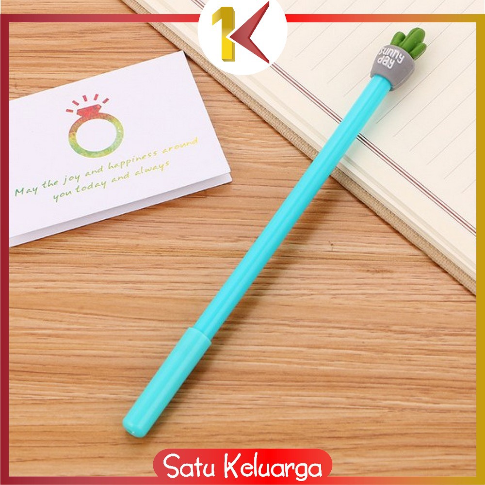 SK-A16 Pulpen Gel Karakter Kaktus / Pena Kaktus / Bolpen Gel / Pulpen Lucu Unik Bentuk Pot Kaktus-BIRU