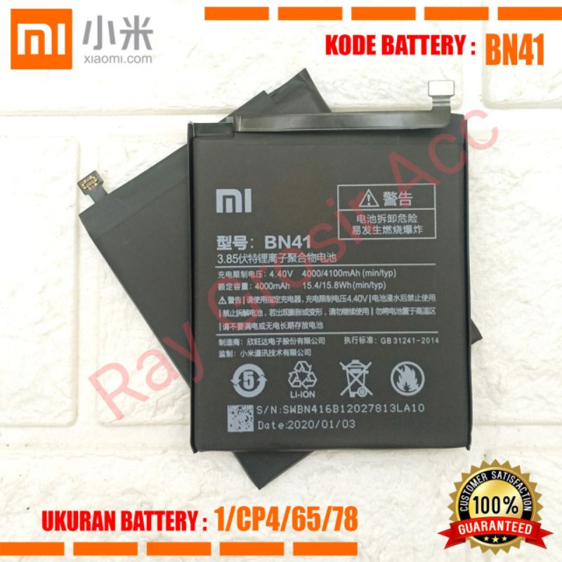 Baterai Original Xiaomi BN41 , BN 41 Redmi Note 4