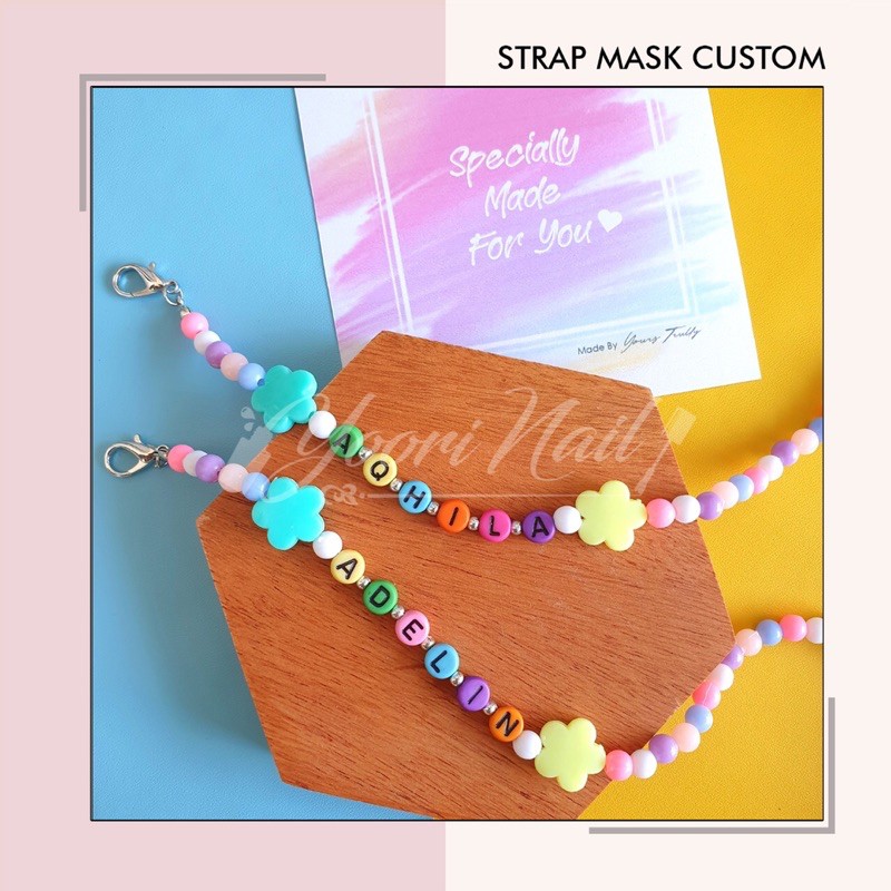 Strap masker custom nama strap tali masker custom kalung masker manik anak dewasa