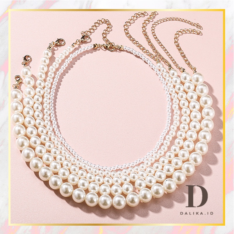 Kalung Mutiara Choker Polos Simple Elegan Tebal 0,6 Cm dan 0,8 Cm Fashion Wanita Korea Dalika