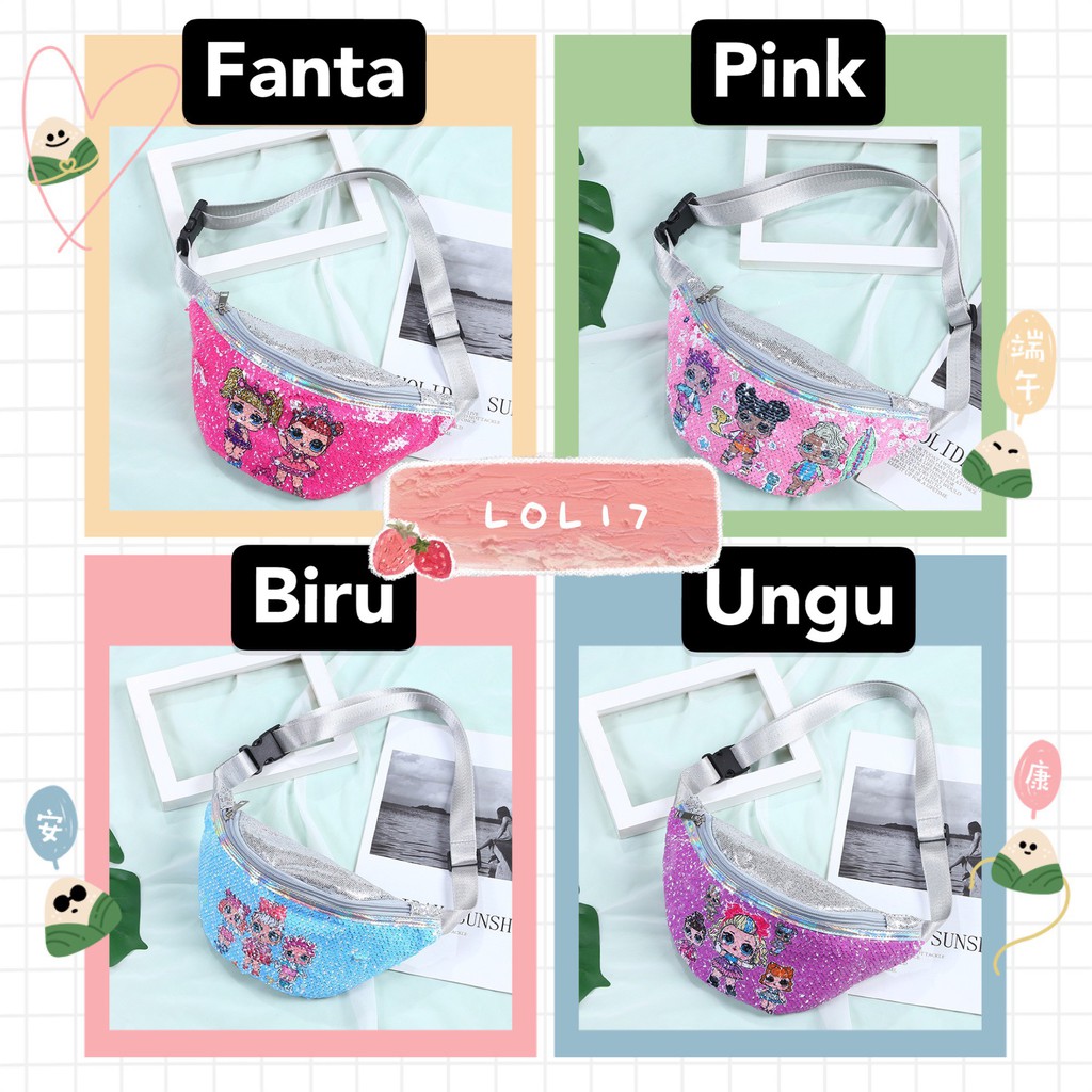 Tas Pinggang Sequin LOL waist bag LOL10 LOL17 tas anak perempuan reversible