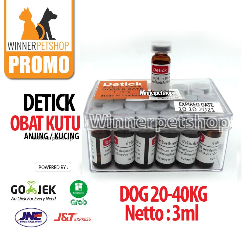 Detick 3ml 20-40kg obat kutu kucing anjing