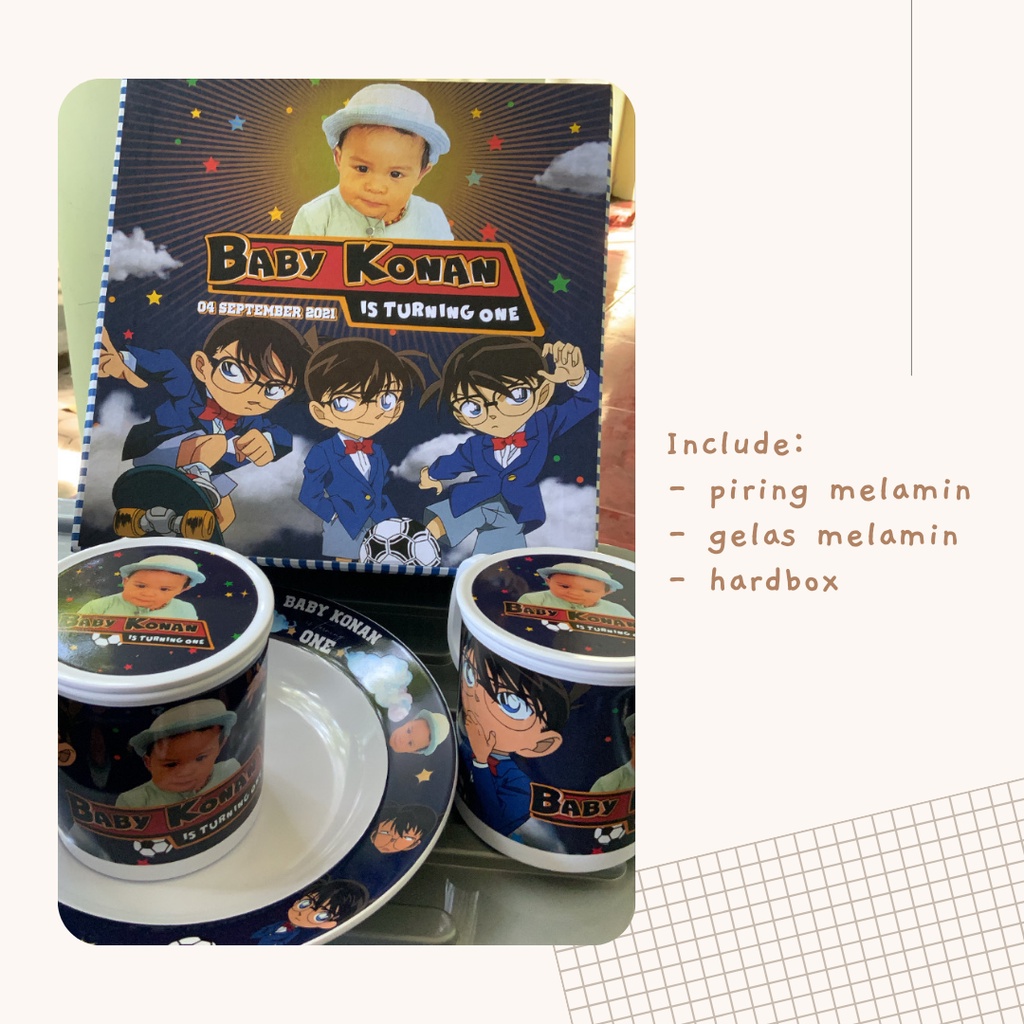 

CUSTOM Lunch Set Melamin Hardbox | Souvenir Ulang Tahun Anak | Souvenir Manyuek One Month Old