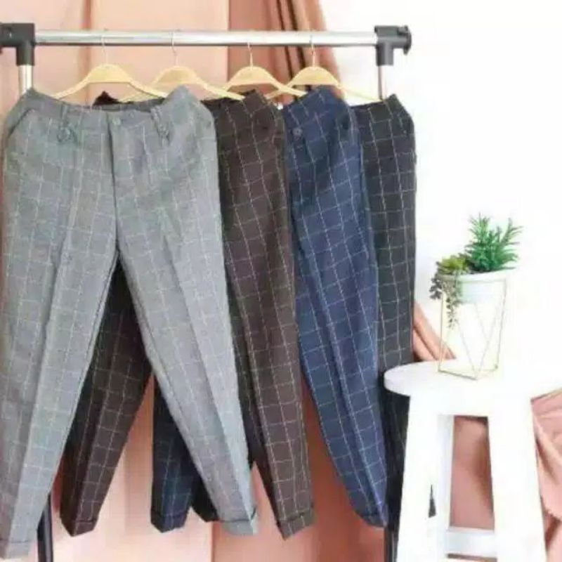 CELANA BAGGY WANITA ZARA KOTAK BAHAN LINEN