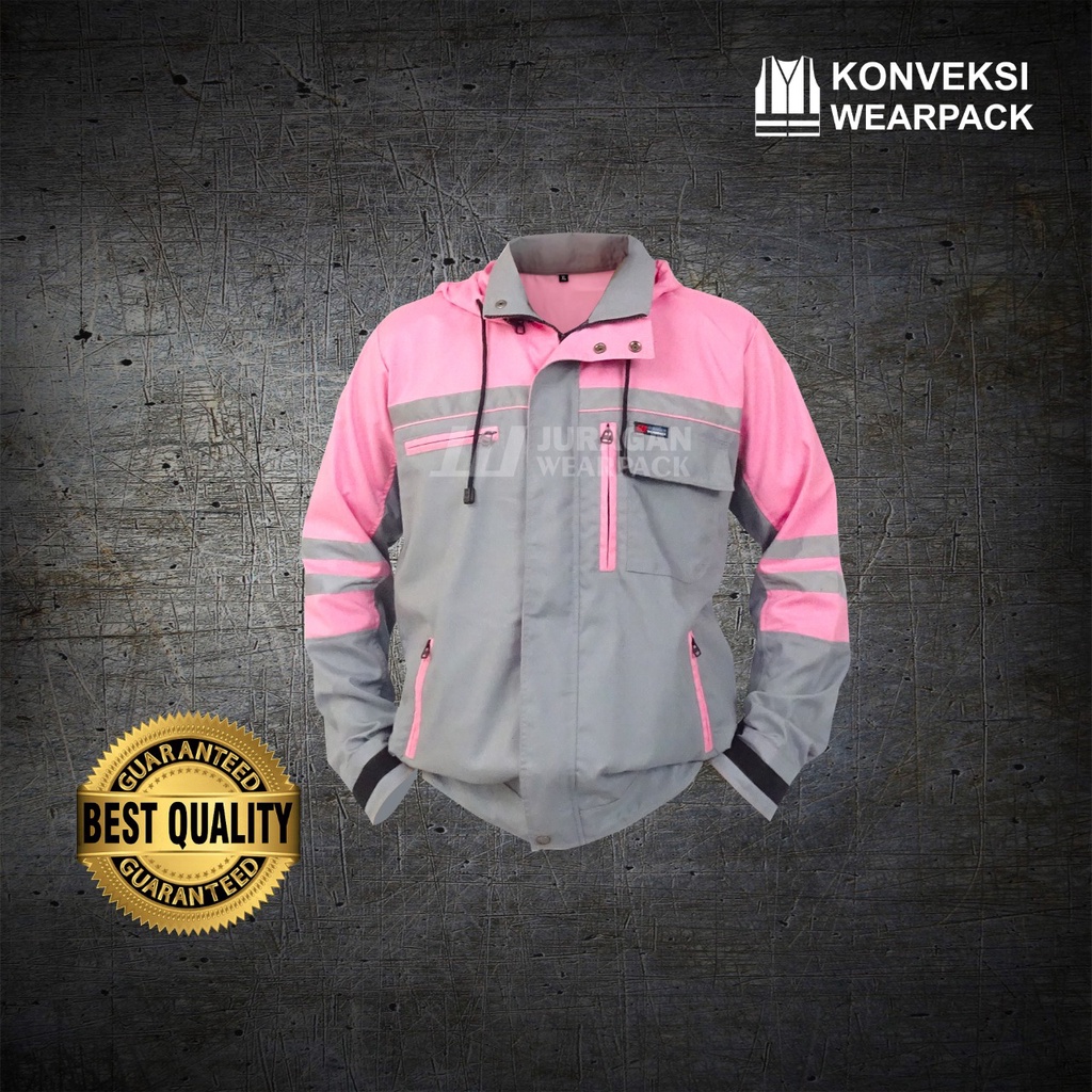 Wearpack Jaket Waterproof Warna Pink Kombinasi Abu