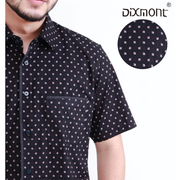 Dixmont Kemeja Pria Basic Formal Motif Lengan Pendek Hem MS02521