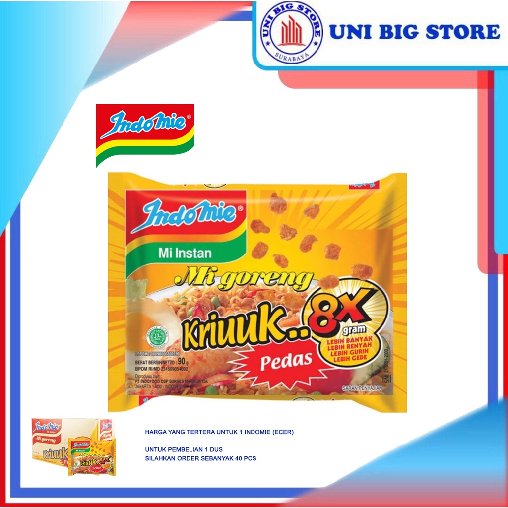 

Indomie Mi Goreng Kriuk 8x Pedas Mie Instan Noodle 90 gr