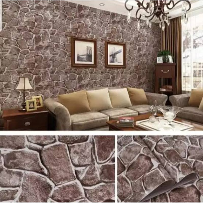 walpaper sticker dinding motif batu warna coklat