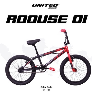 Sepeda Anak BMX UNITED ROOUSE 01 20 Inch Rotor stang 360 derajat putar puter Garansi Murah Termurah SNI-Black Red