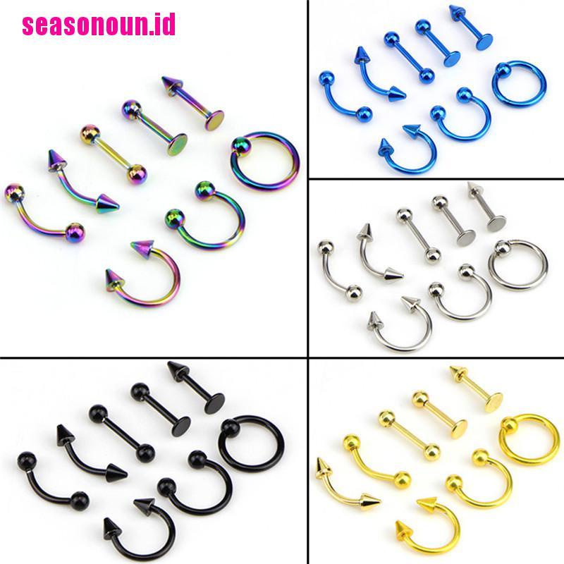 8 Pcs Perhiasan Tindik Telinga Alis Bahan Stainless Steel 16G