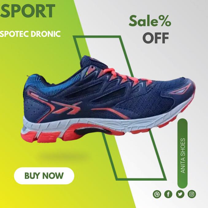 Big Size New Sepatu Running SPOTEC DRONIC Navy Orange 45-46