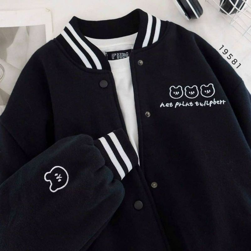 Xxl Bordier Jaket  Baseball Oversize Wanita Net Print | Sweater Jacket Varsity Wanita Oversize Korean Style