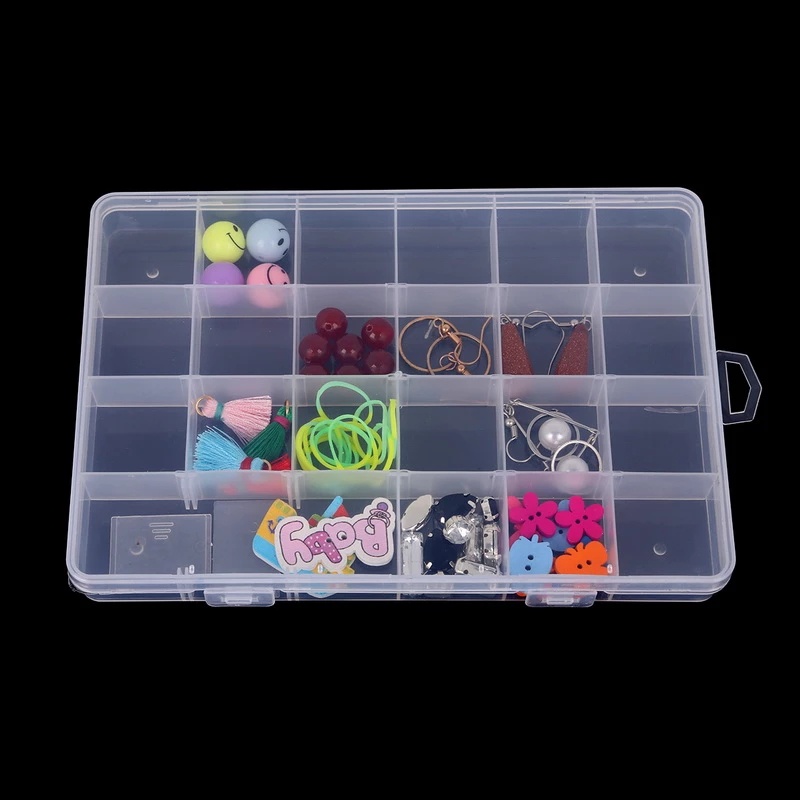 Kotak Penyimpanan Manik-Manik Perhiasan Bahan Plastik Transparan 24 Slot Adjustable