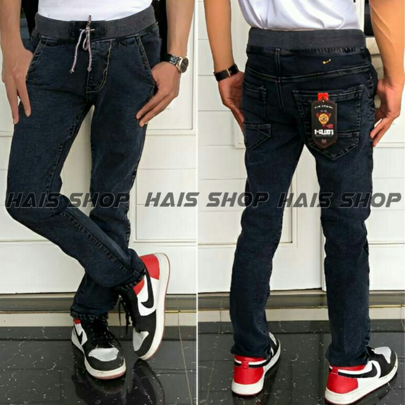 CELANA JEANS PANJANG PINGGANG KARET_CELANA RIP JEANS PANJANG_Hais Shop