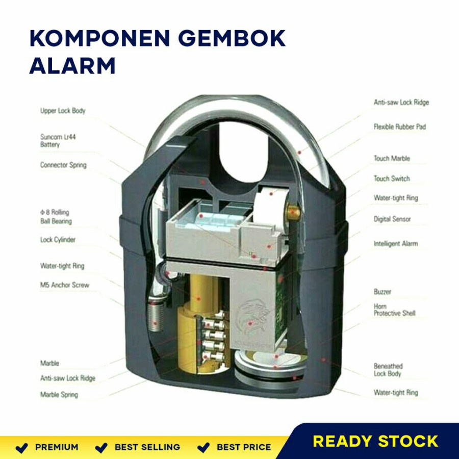 GEMBOK ALARM / KUNCI ANTI MALING / SUARA ALARM KERAS - pendek