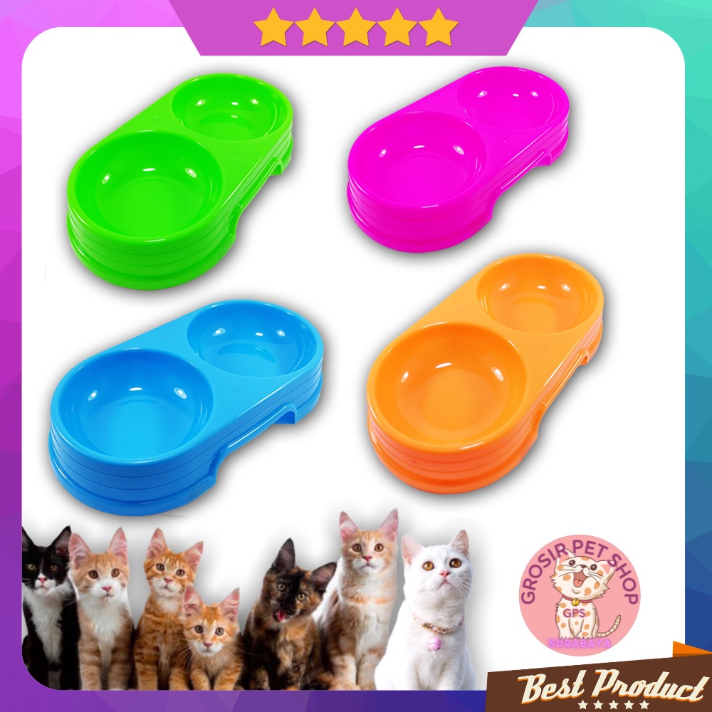 Mangkuk pakan kucing Anjing kelinci double plate anti slip besar bowl feeder