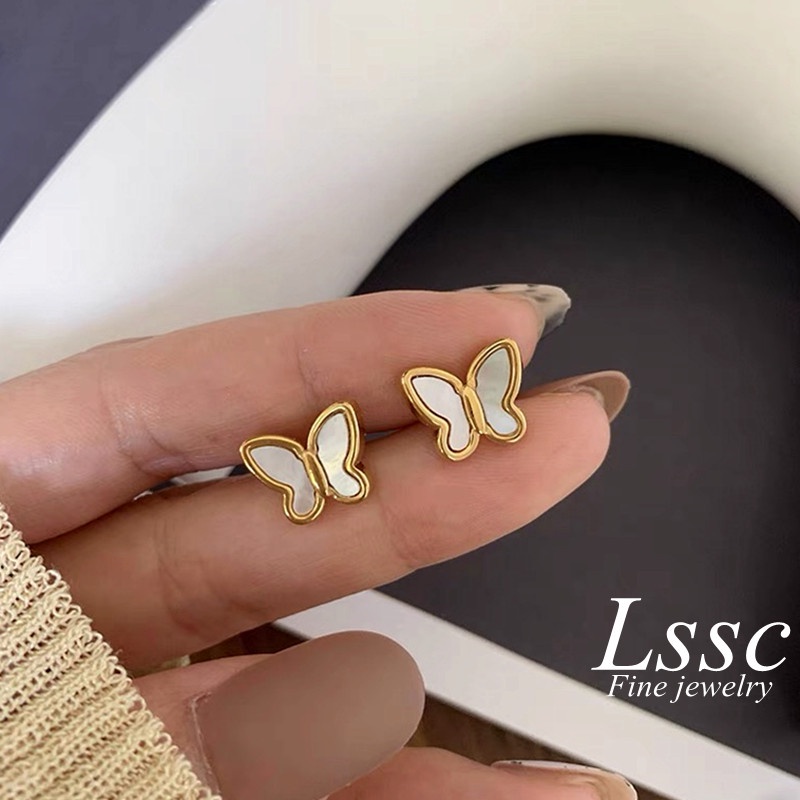 Anting Tusuk Titanium Kupu-Kupu Fritillaria Premium Anti Karat Aksesoris Wanita Korea