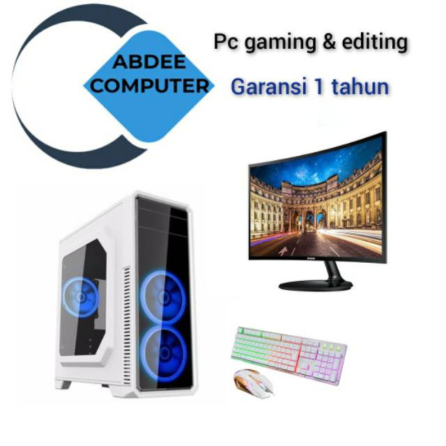 pc gaming core i7 ram 8 gb ssd 240 vga 2 gb Gt 1030 with 24 in samsung curved