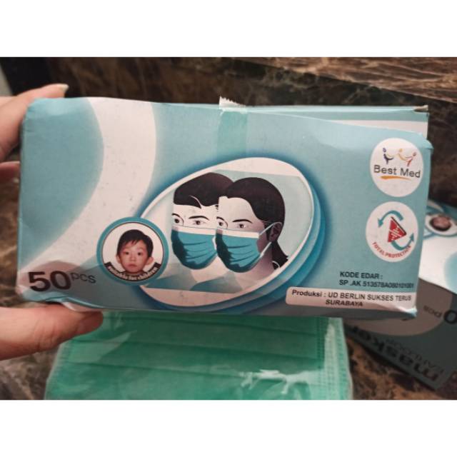 masker 3ply merk bestmed. masker medis. surgical mask  no box