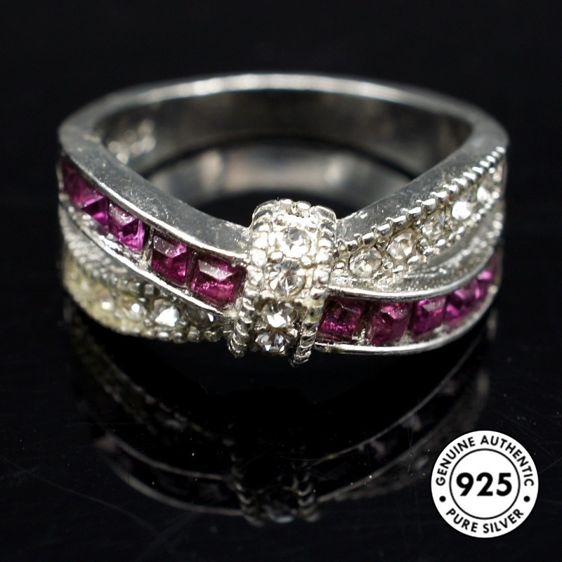 Cincin Sterling Silver 925 Dengan Batu Amethyst Elegan Untuk Wanita