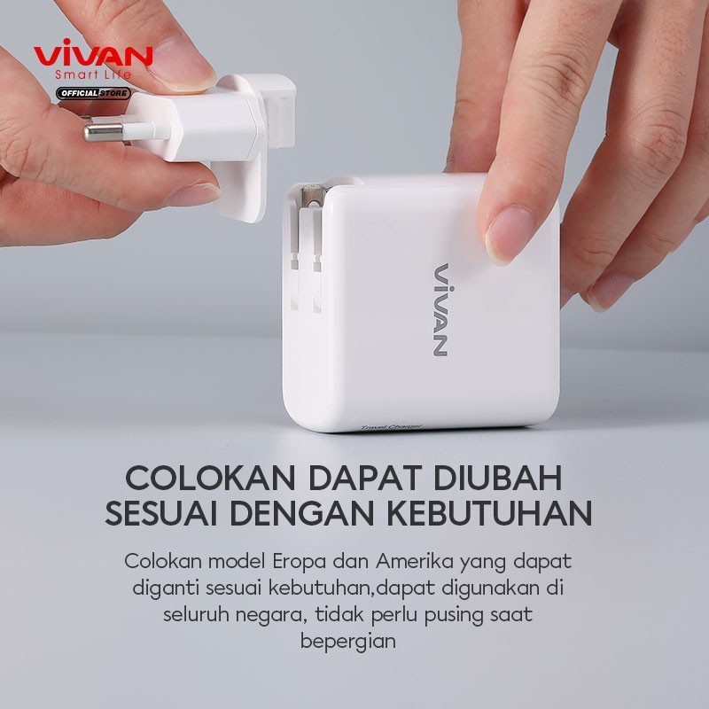 Ready VIVAN Adaptor Charger GaN02 65W 5.4A Batok Charger QC4.0 USB &amp; Type C