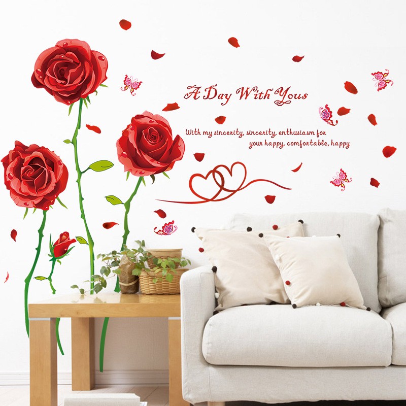 Reliza Wall Sticker Red Rose a Day With You Bunga Mawar Merah Stiker Dinding LDR